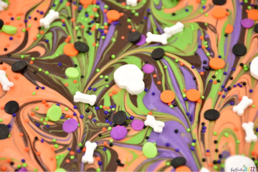 close up of swirled Halloween Candy Bark