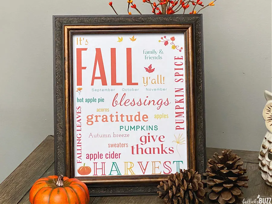fall subway art printable in frame on table