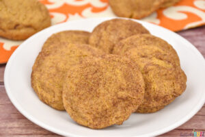 pumpkin snickerdoodle cookies laid out on a plate