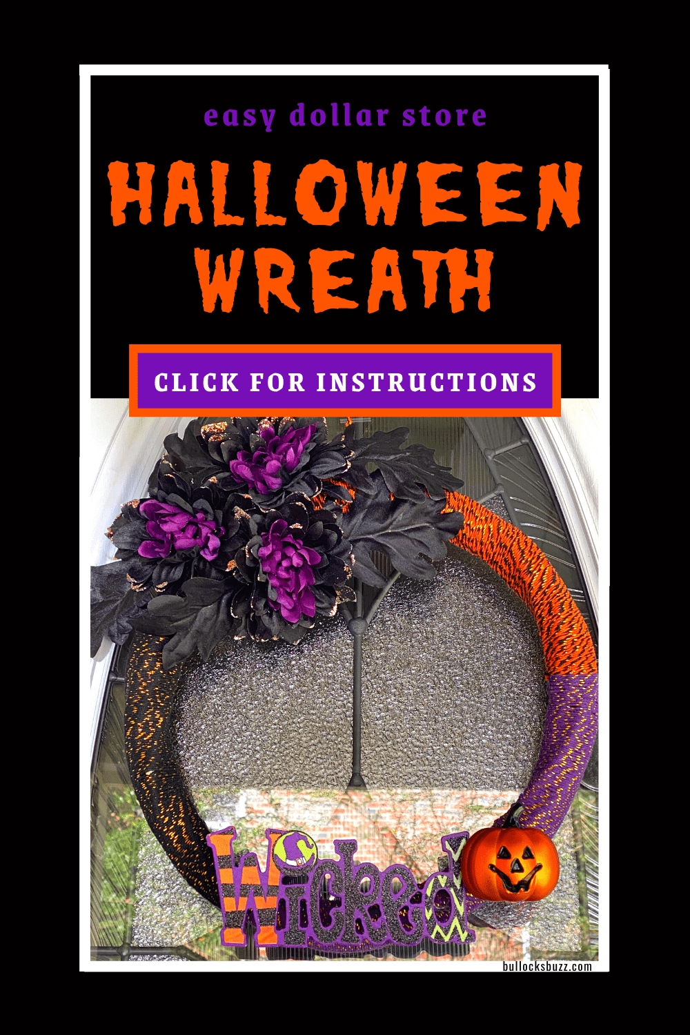 This easy and inexpensive DIY Halloween Wreath idea is a super simple dollar store decor project! It's so pretty and cute, your friends will be dying to know where you bought it!