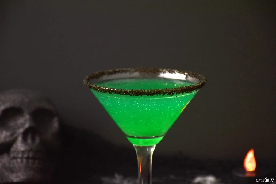 close up of boozy, green cocktail