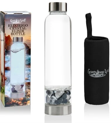 crystal elixir gemstone water bottle with sleeve