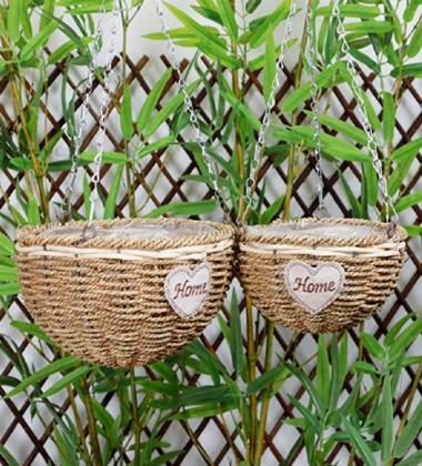set of 2 Handwoven Hanging Baskets for Plants