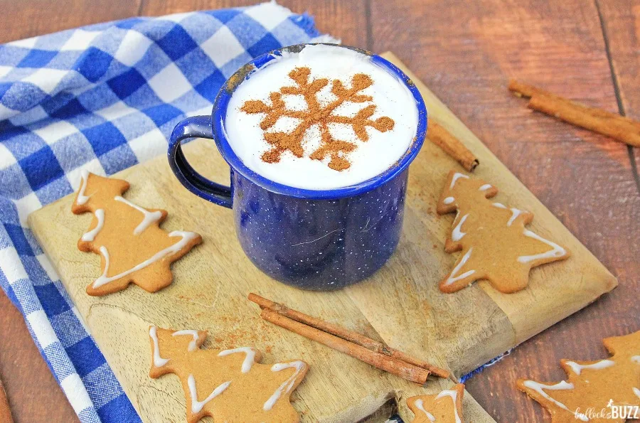homemade eggnog with snowflake design on topping