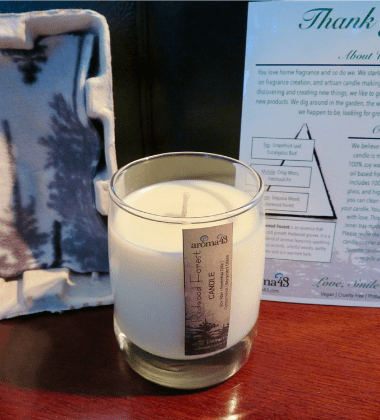 aroma43 Redwood Forest Eco Luxury Candle in glsss holder