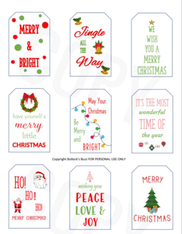 Free Printable Christmas Gift Tags - Bullock's Buzz