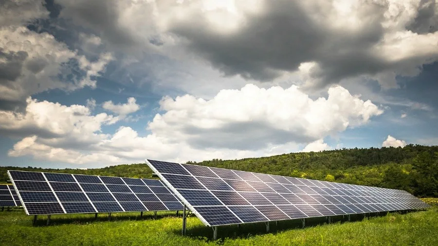 solar power panels on a farm