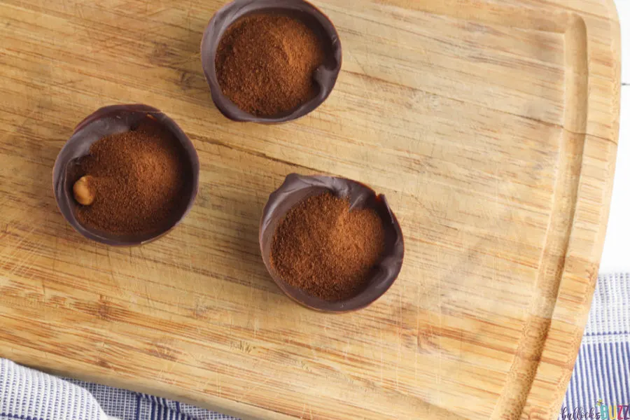 add tablespoon espresso powder on top of caramel bits