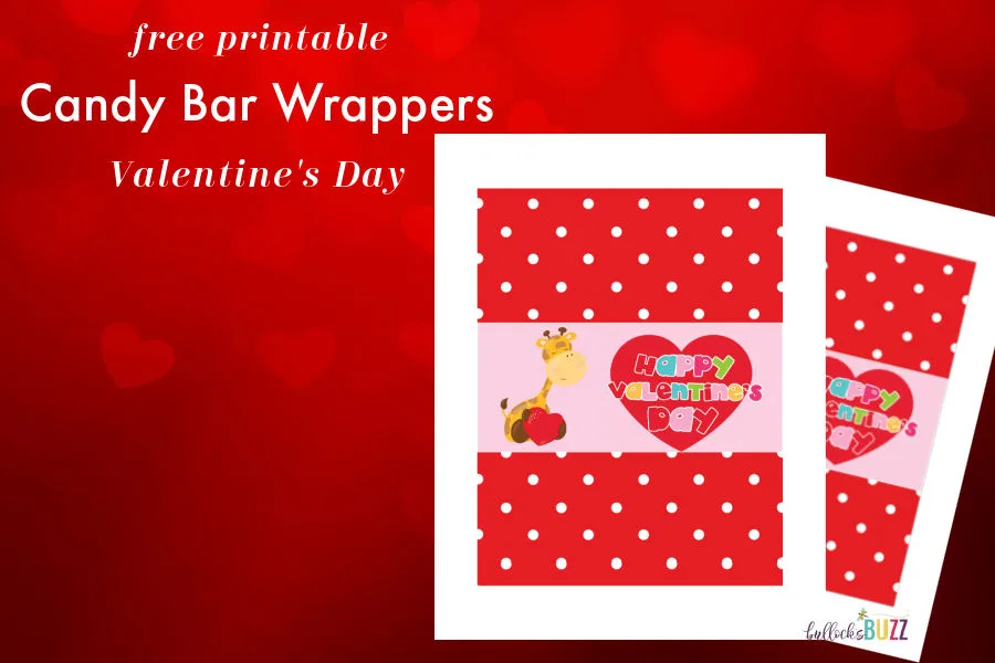 close up of Printable Candy Bar Wrappers for Valentine's Day design with giraffe holding a heart