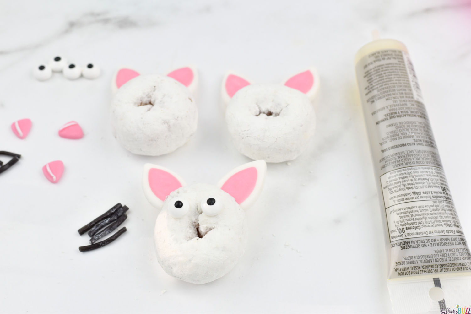 add eyes to Bunny donuts using icing