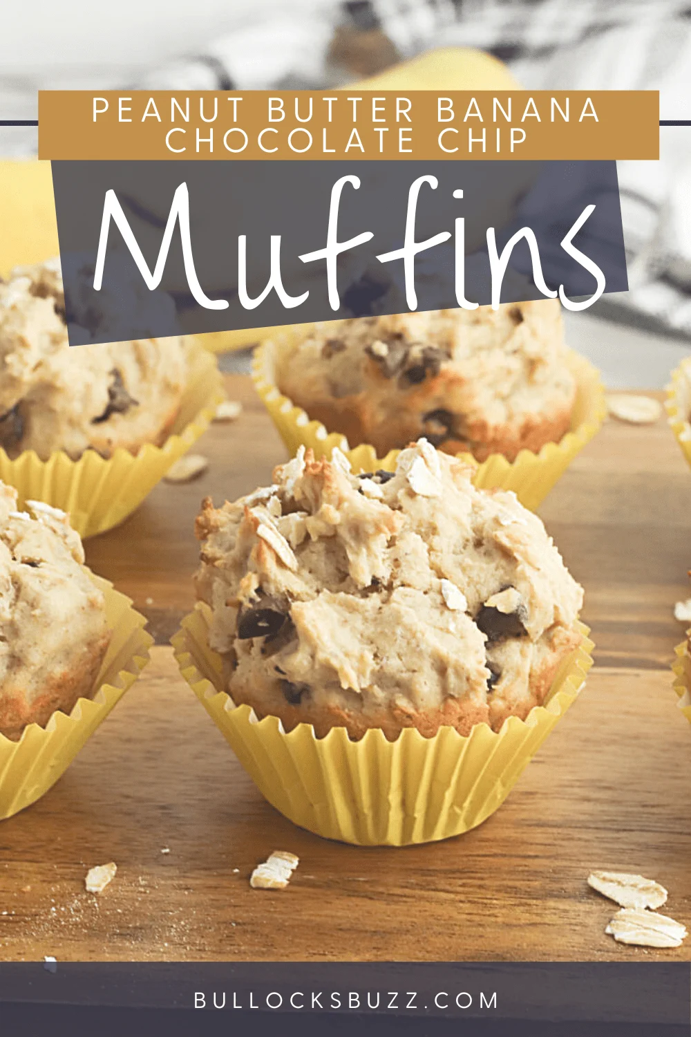 Peanut Butter Banana Chocolate Chip Muffins are soft, moist, and packed full of flavor.  Studded with semi-sweet chocolate chips, these next-level muffins offer the perfect amount of banana, peanut butter, and chocolate flavor in every bite.