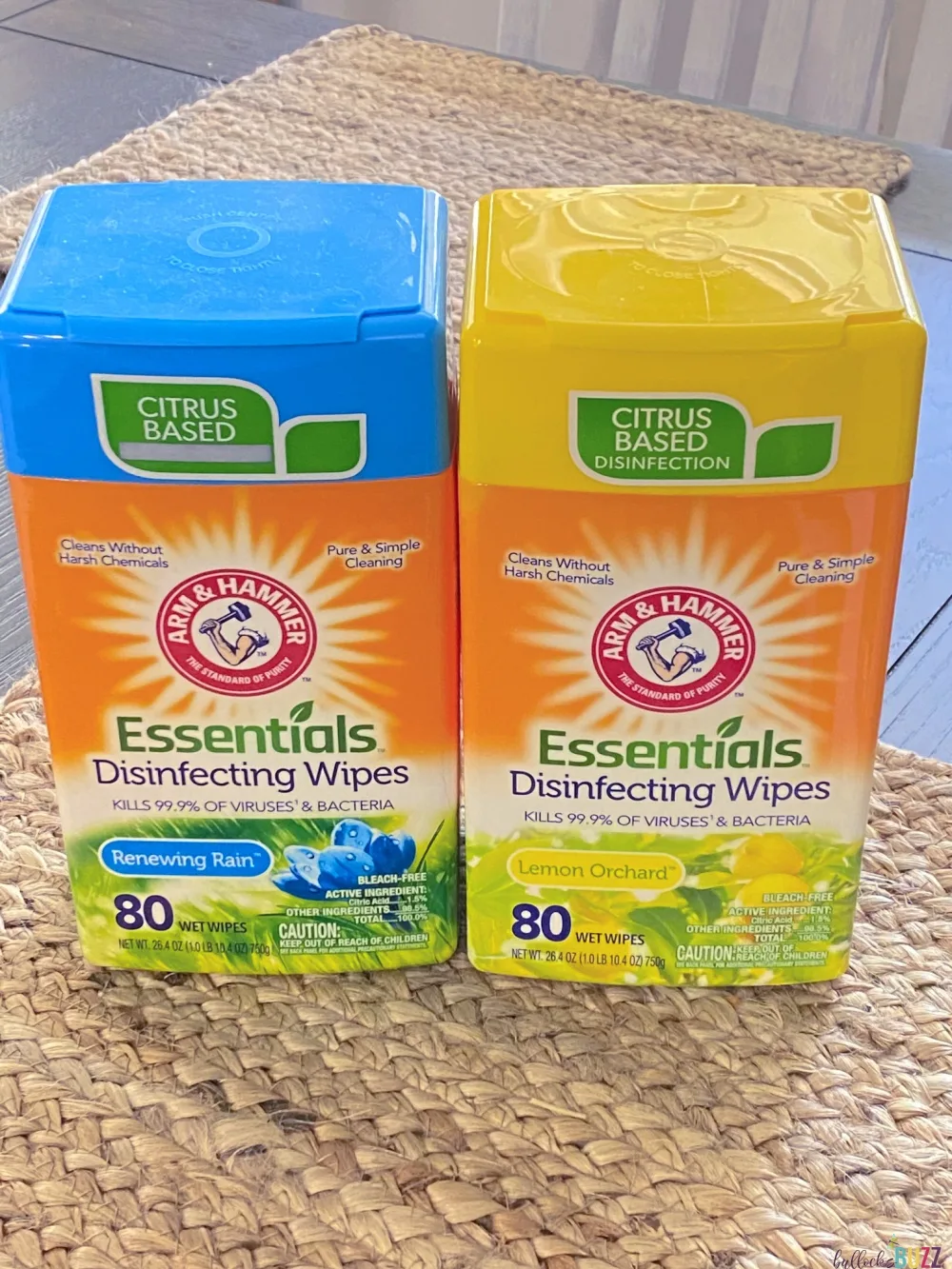 Arm and Hammer disinfecting wipes in containers on table