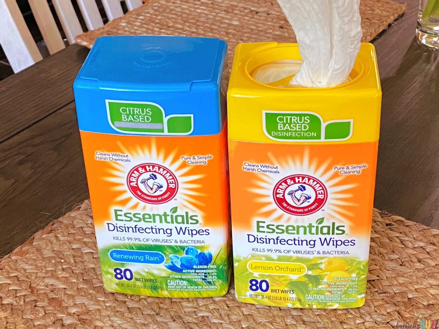 Arm and Hammer Essentials Disinfecting Wipes containers open