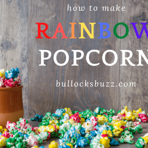 rainbow popcorn in cup and spllied around cup