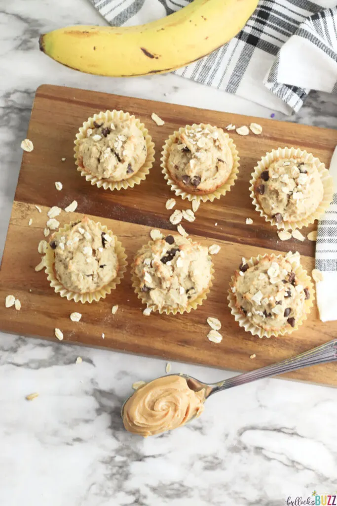 A quick and easy recipe for moist and delicious Peanut Butter Banana Chocolate Chip muffins