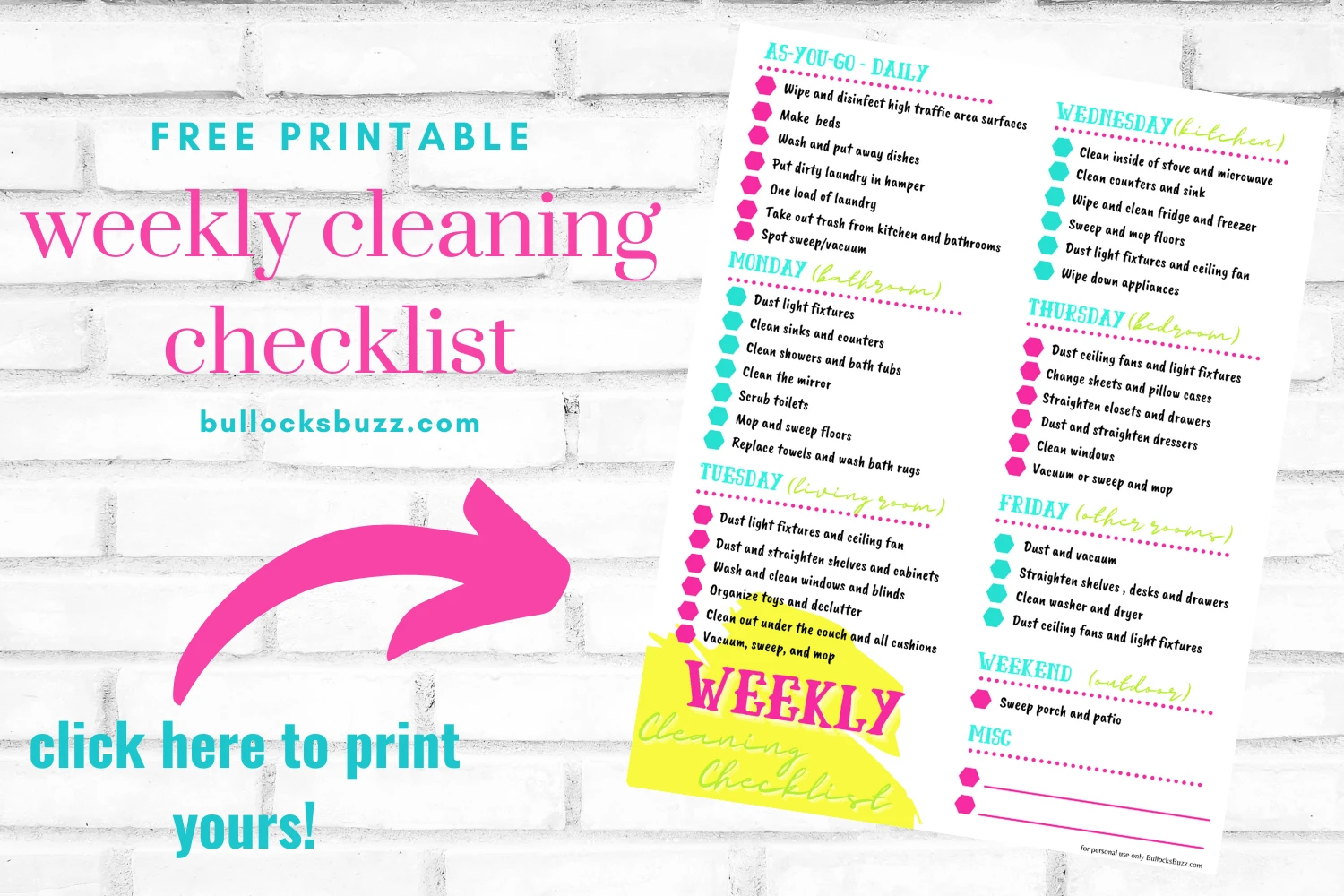 mockup image of printable weekly cleaning schedule checklist