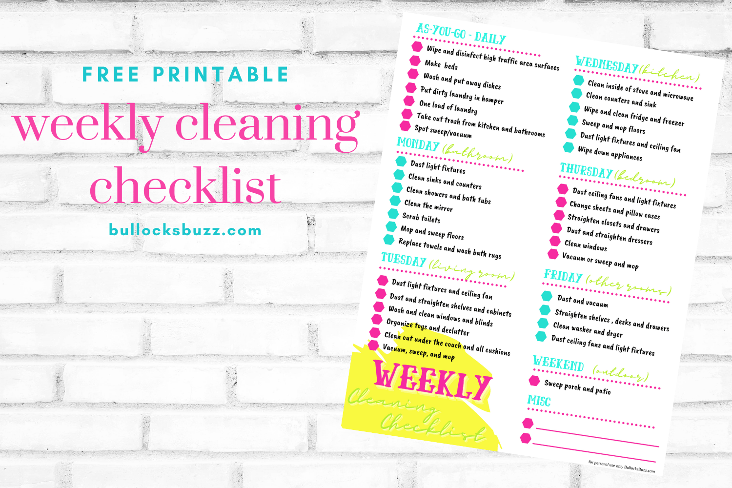weekly cleaning checklist image