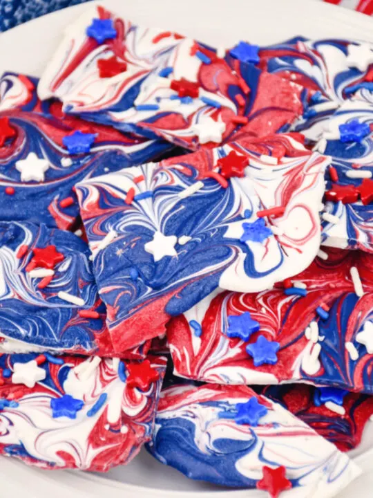 patriotic candy bark on plate