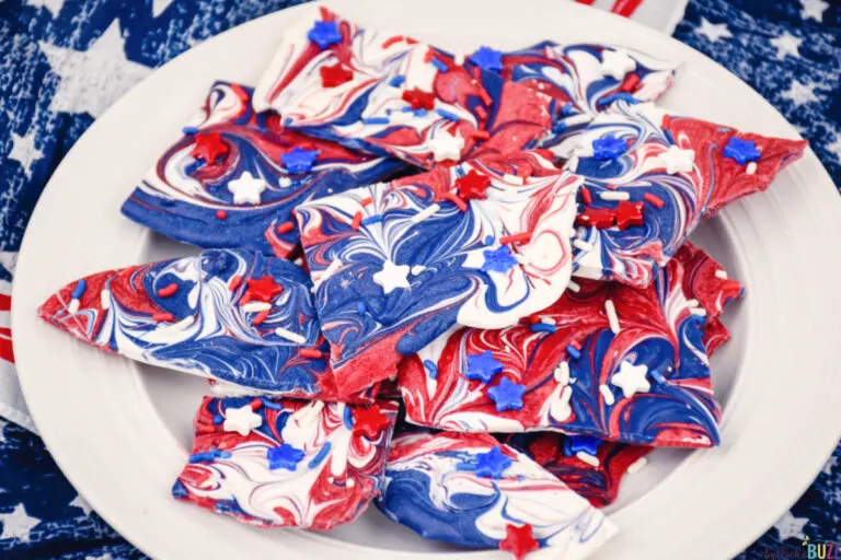 patriotic candy bark on plate