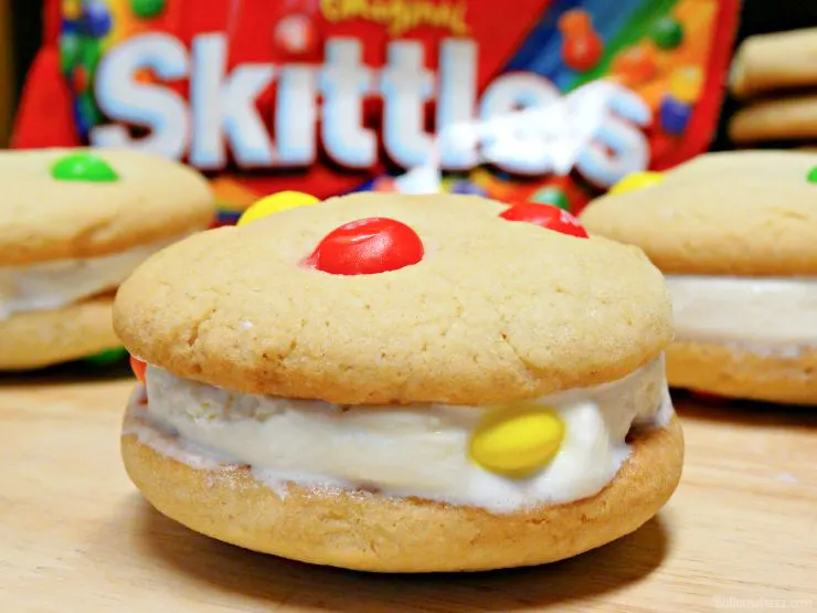 close up of Skittles® Cookie Ice Cream Sandwiches
