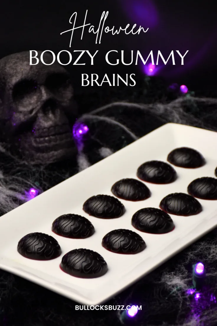 Halloween Boozy Gummy Brains on a white platter
