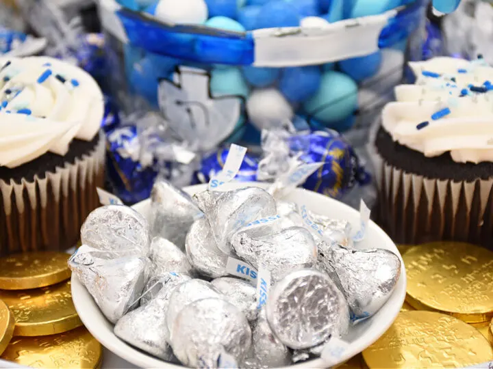 Hershey's Kisses in ramekin on Hanukkah Candy Board