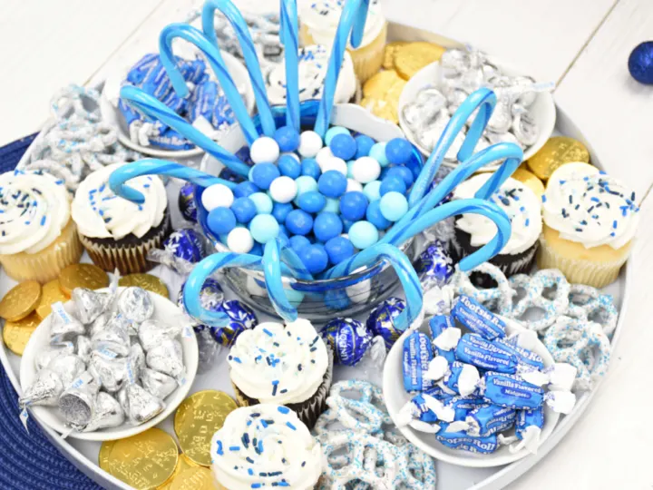 overhead view of Hanukkah candy board