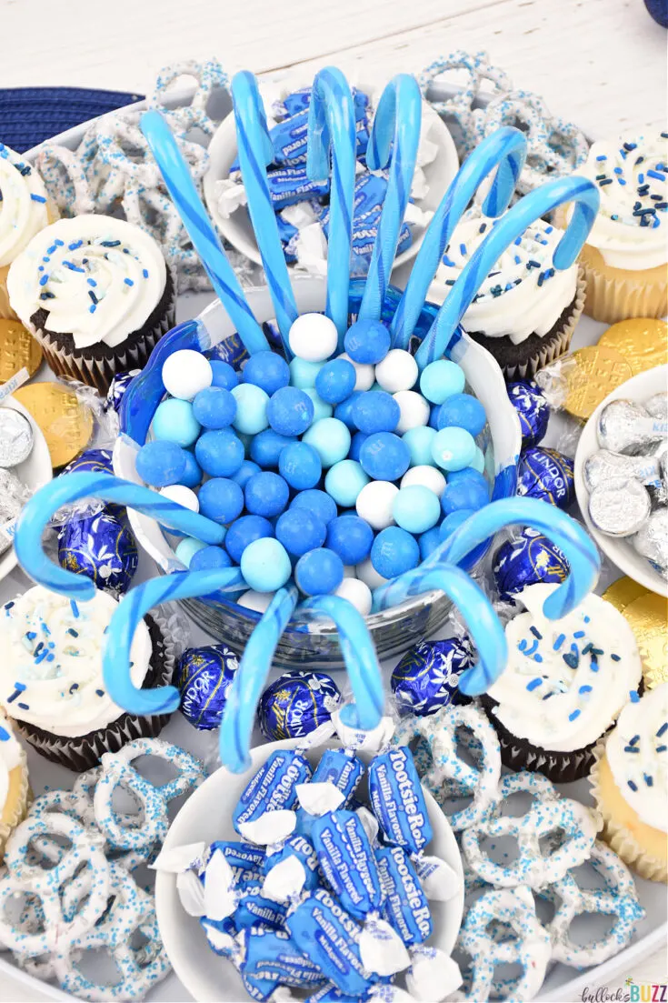 close up of candies on Hanukkah Candy Board