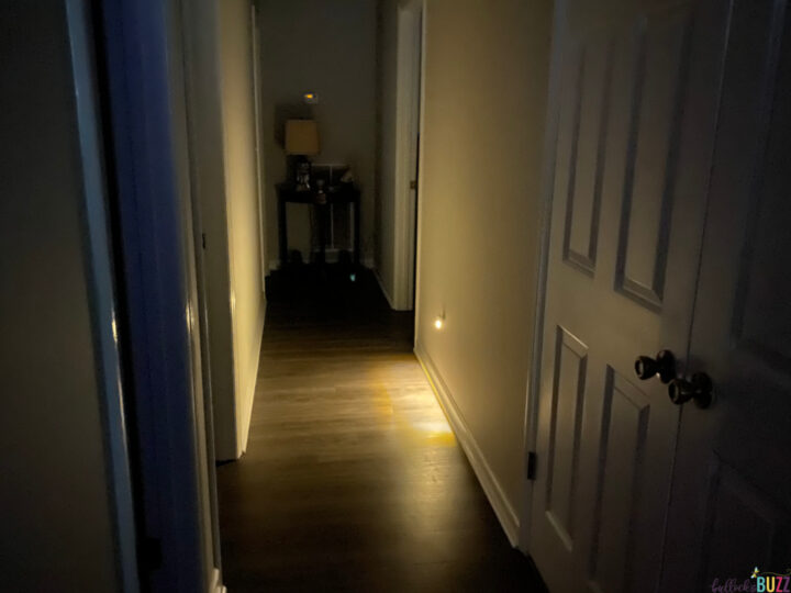 darkened hallways with night light glowing