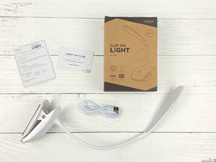 Vont Clip-On LED Reading Light with tis USB Cord and manual