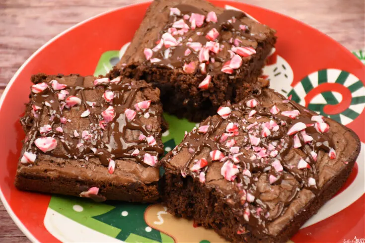 close up of brownies on holiday plate
