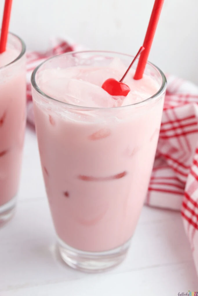 pink drink in tall glass