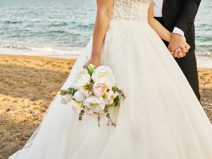 beach wedding bride and groom
