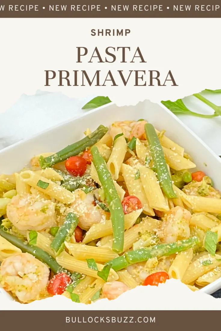 Tender shrimp, fresh sauteed vegetables and pasta are coated in a light pasta primavera with shrimp, garlic, lemon-olive oil sauce topped with parmesan and fresh basil in this one-pot Pasta Primavera with Shrimp recipe.