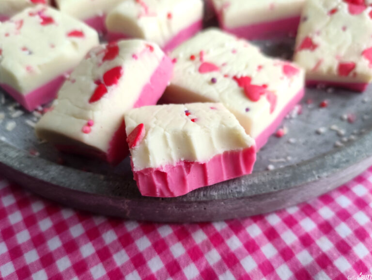 Easy Valentine's Day Fudge Recipe NoBake Pink and White Layered Fudge