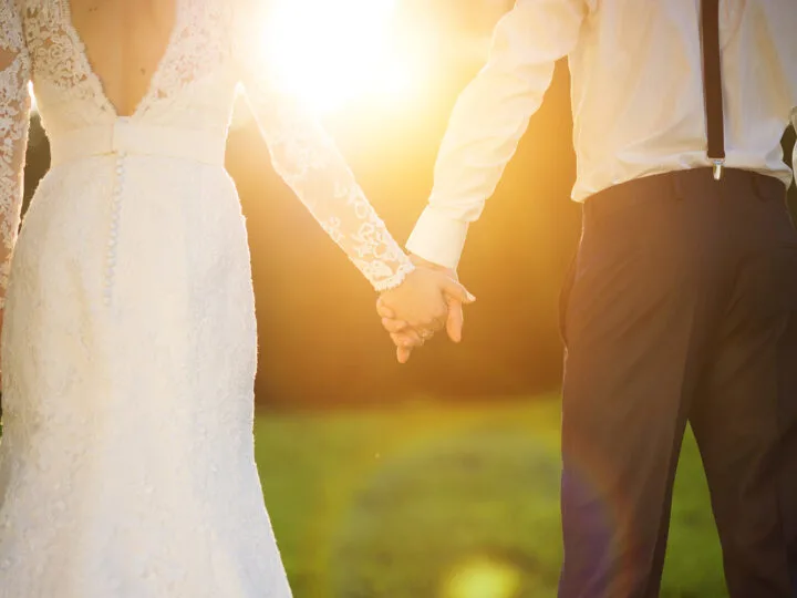bride and groom at a backyard wedding