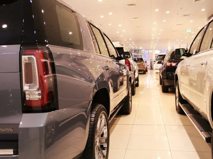 cars on showroom floor