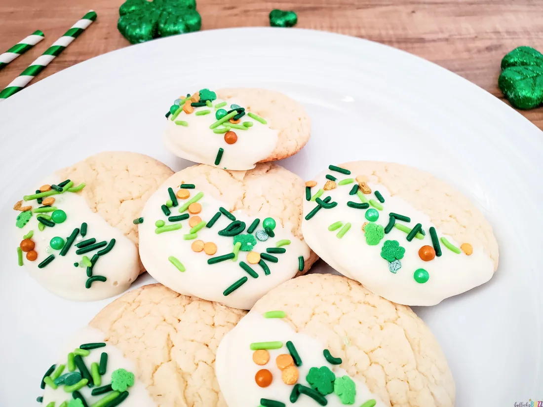 st patricks day cookies from cake mix on white plate