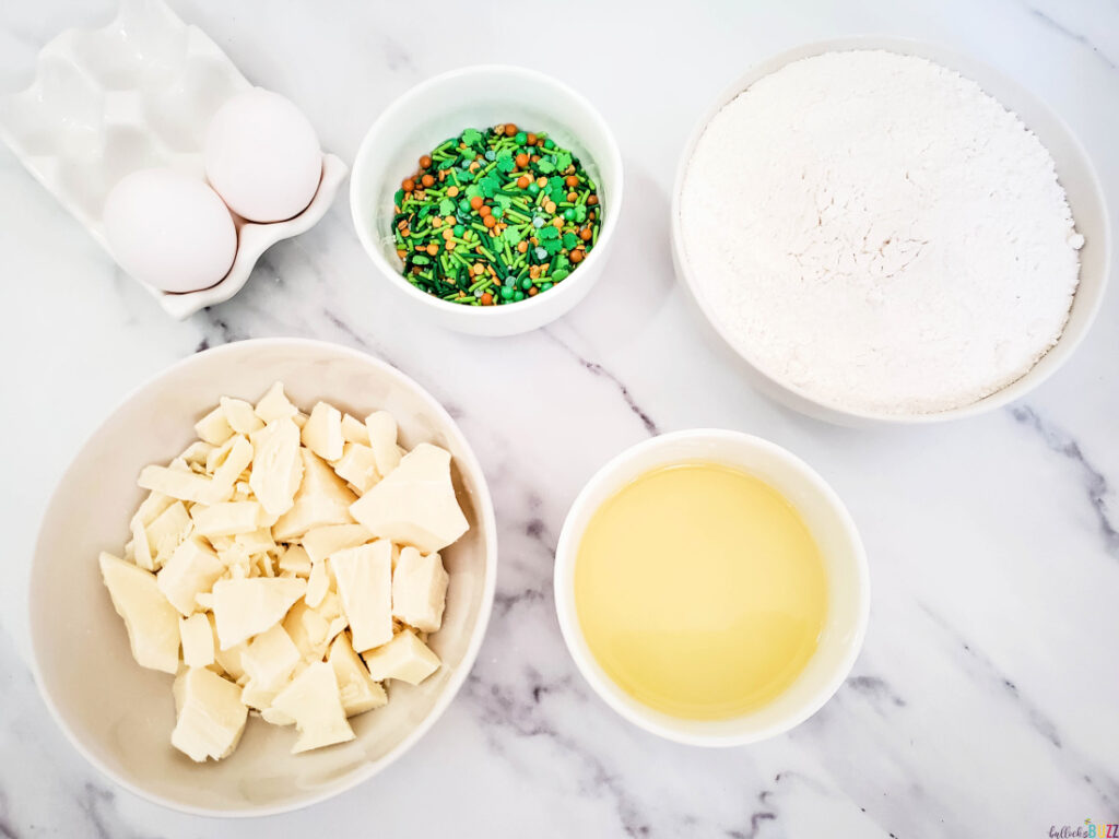 ingredients to make St Patrick's Day Cookies from cake mix