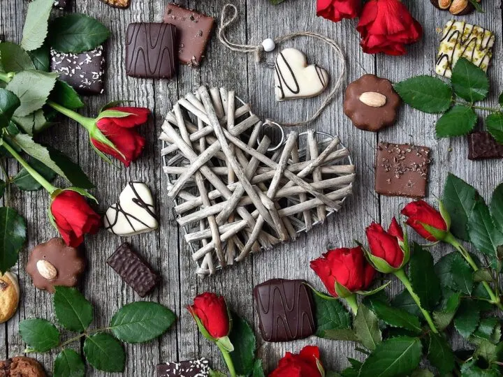 chocolates roses and a heart
