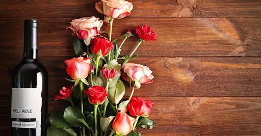 wine bottle and flowers