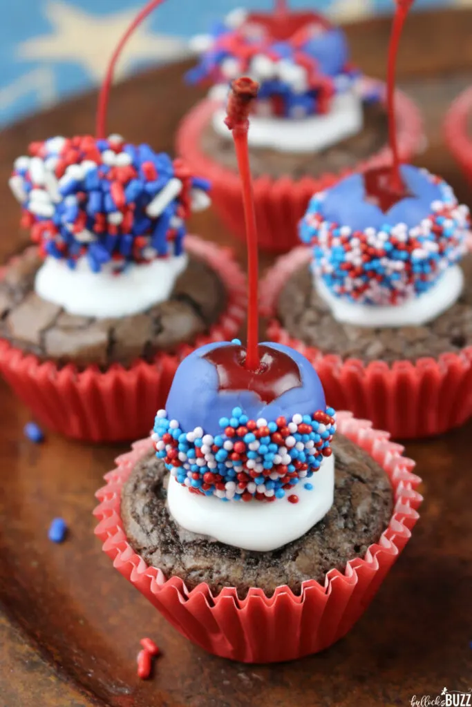 close up of a row of patriotic brownie bites