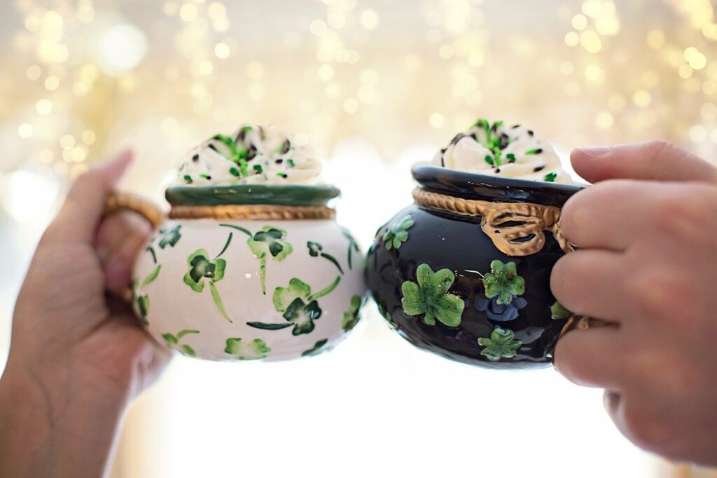 toast with St. Patrick's day mugs