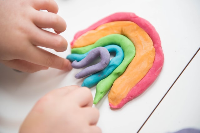 creating a rainbow with playdough