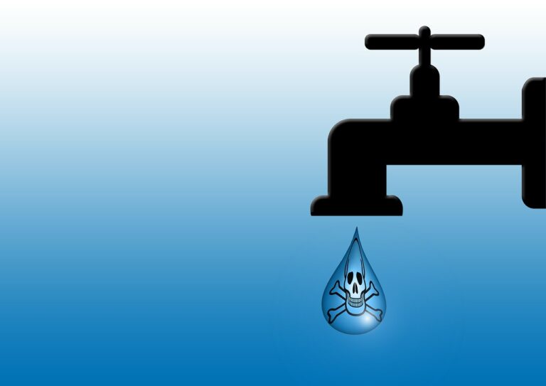 skull and crossbones inside a drop of water illustrating contaminated water in Camp Lejeune