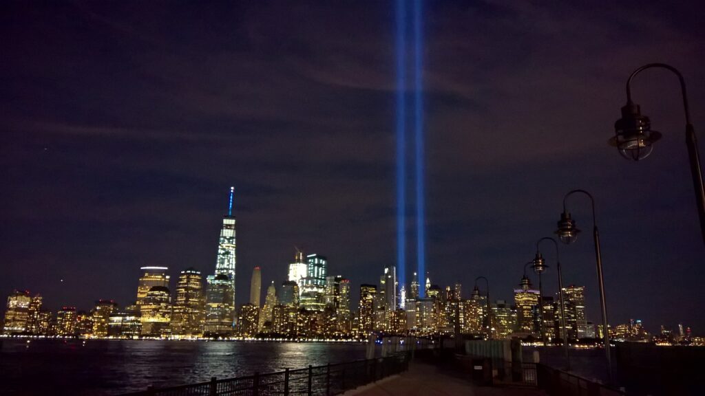 new york city skyline at night post 9-11 