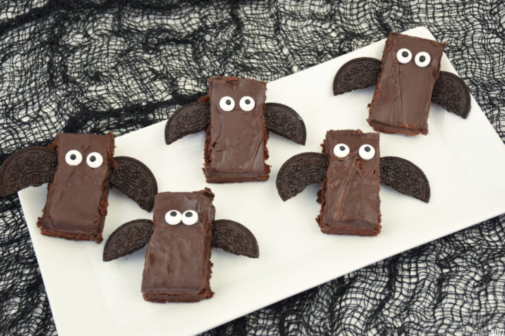 bat brownies on white platter