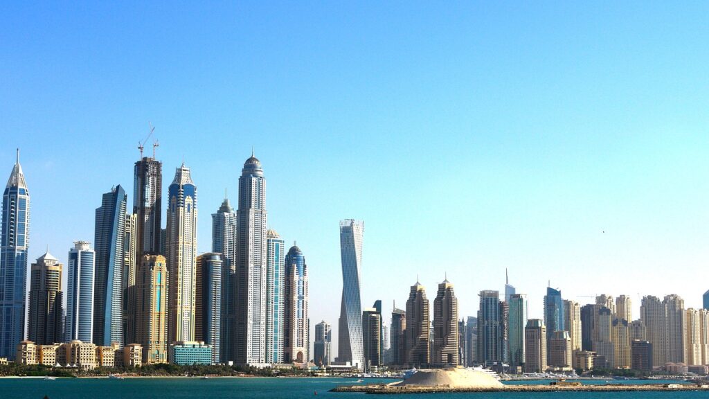 Dubai skyline seen from Palm Jumeirah