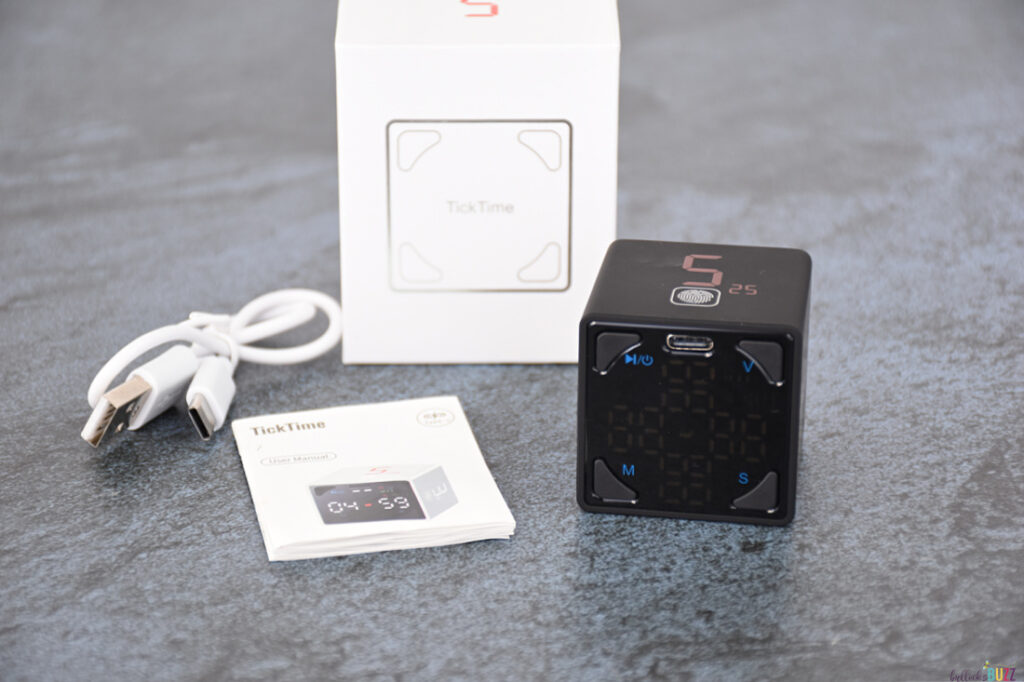 ticktime cube with packaging usb cord and manual