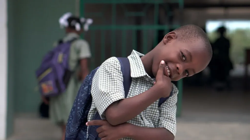 little boy with backpack